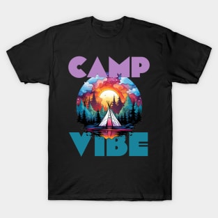 Camp Vibe Retro Colorful Sunset Print T-Shirt